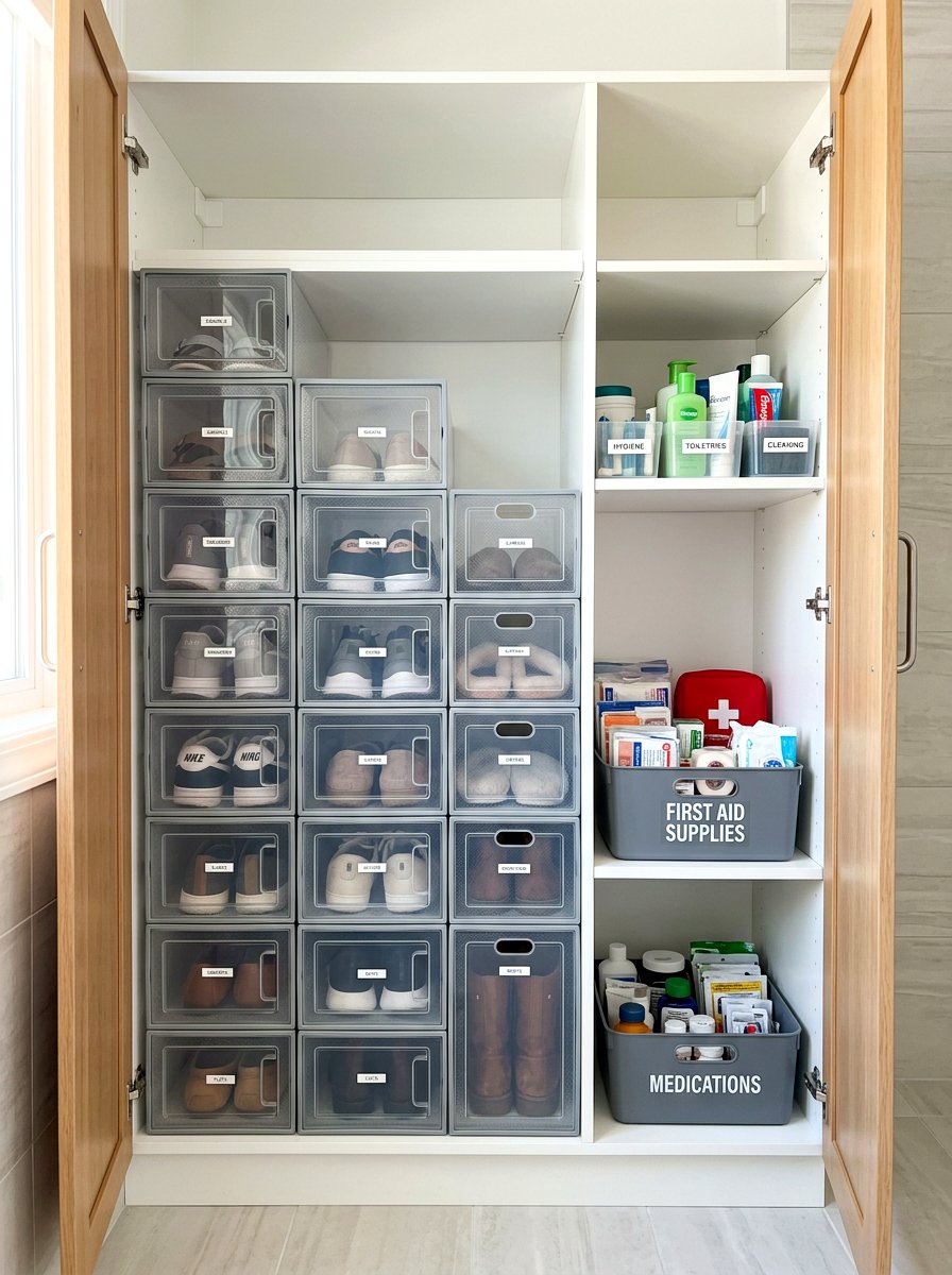 Stackable shoe boxes - 30 under sink bathroom storage ideas