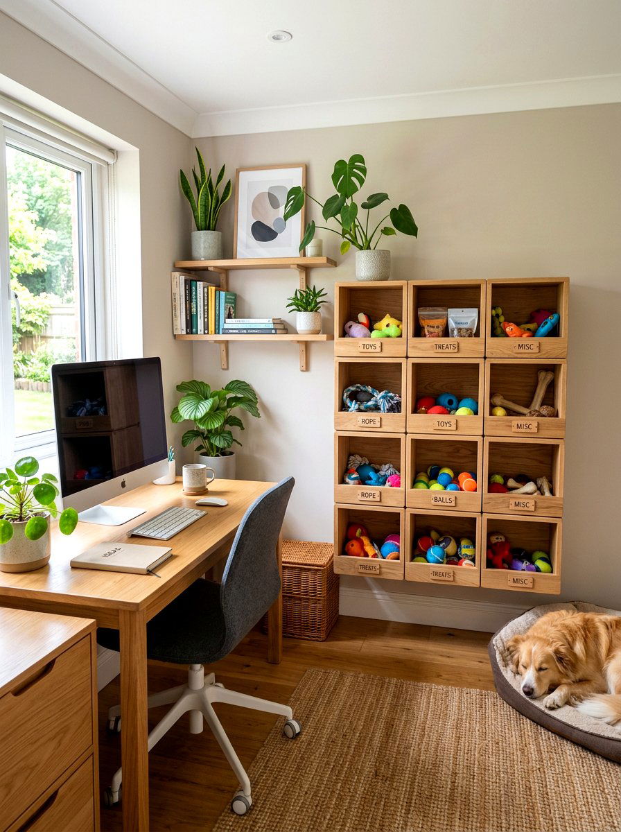 Stackable wooden pet toy cubby - 30 pet toy basket ideas