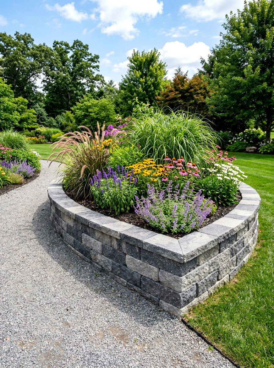 Stacked Block Edging - 30 concrete garden border ideas