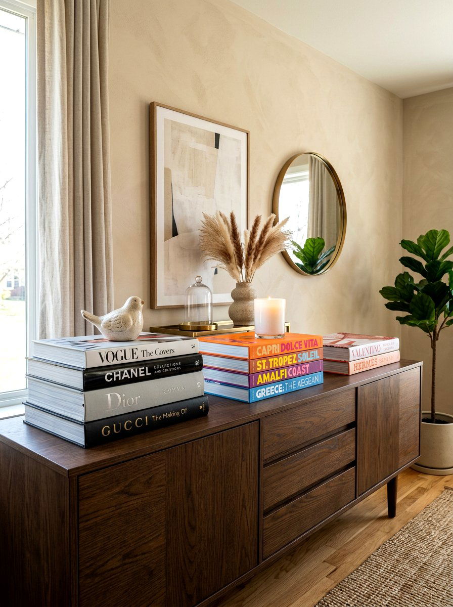 Stacked Book Decor - 30 buffet table styling ideas