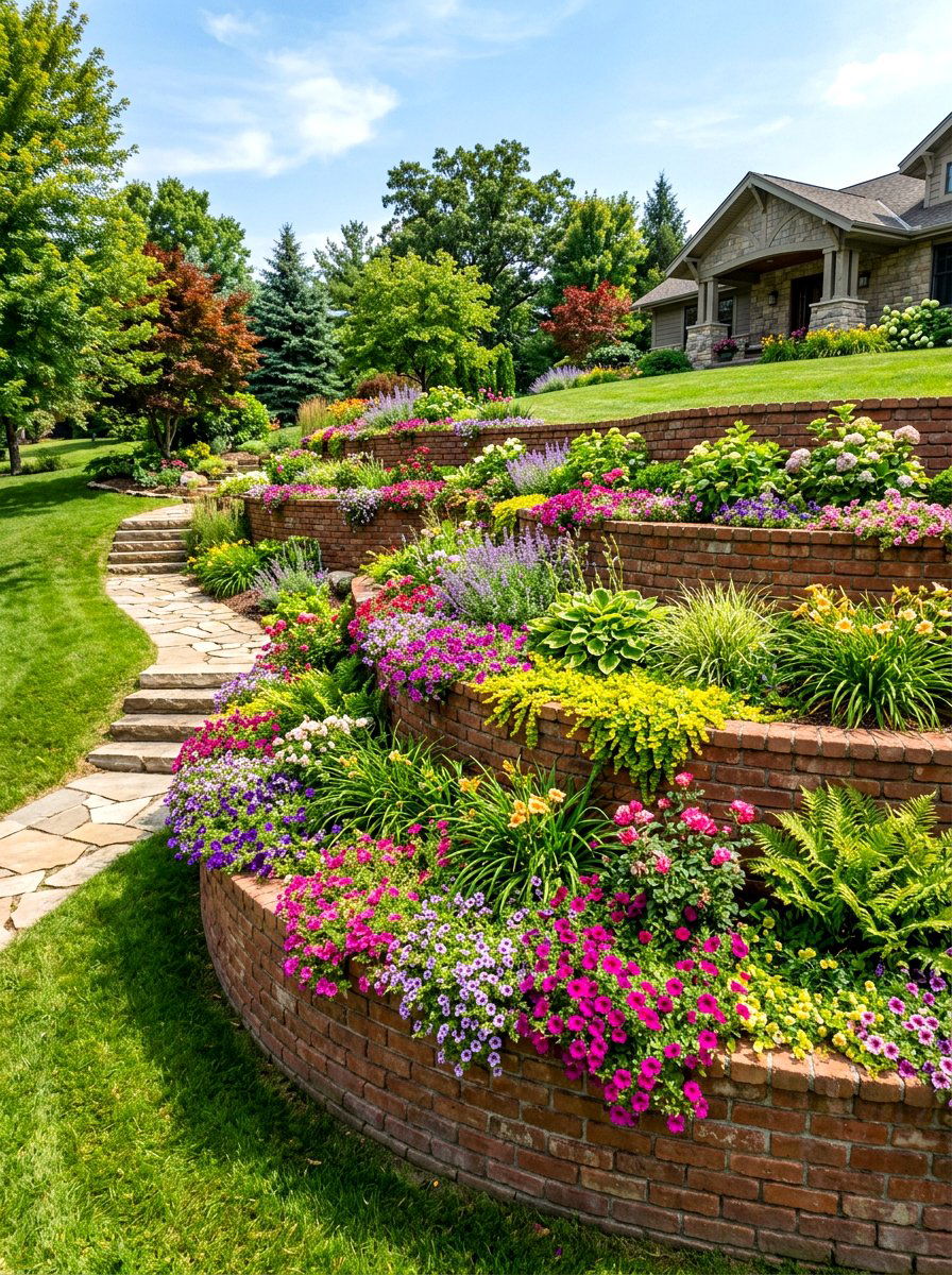 Stacked Brick Retaining Wall - 30 brick border front yard ideas