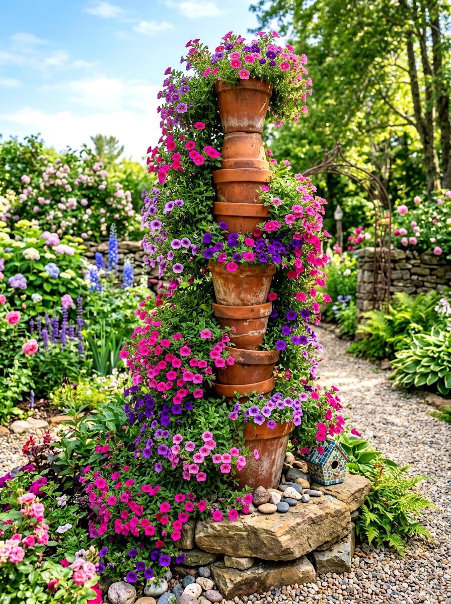 Stacked Clay Pot - 30 outdoor planter ideas