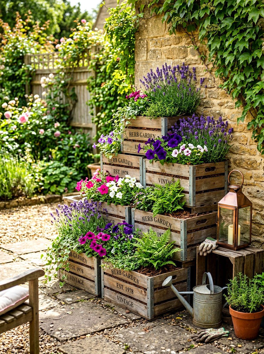 Stacked Crate Garden - 30 vertical garden ideas