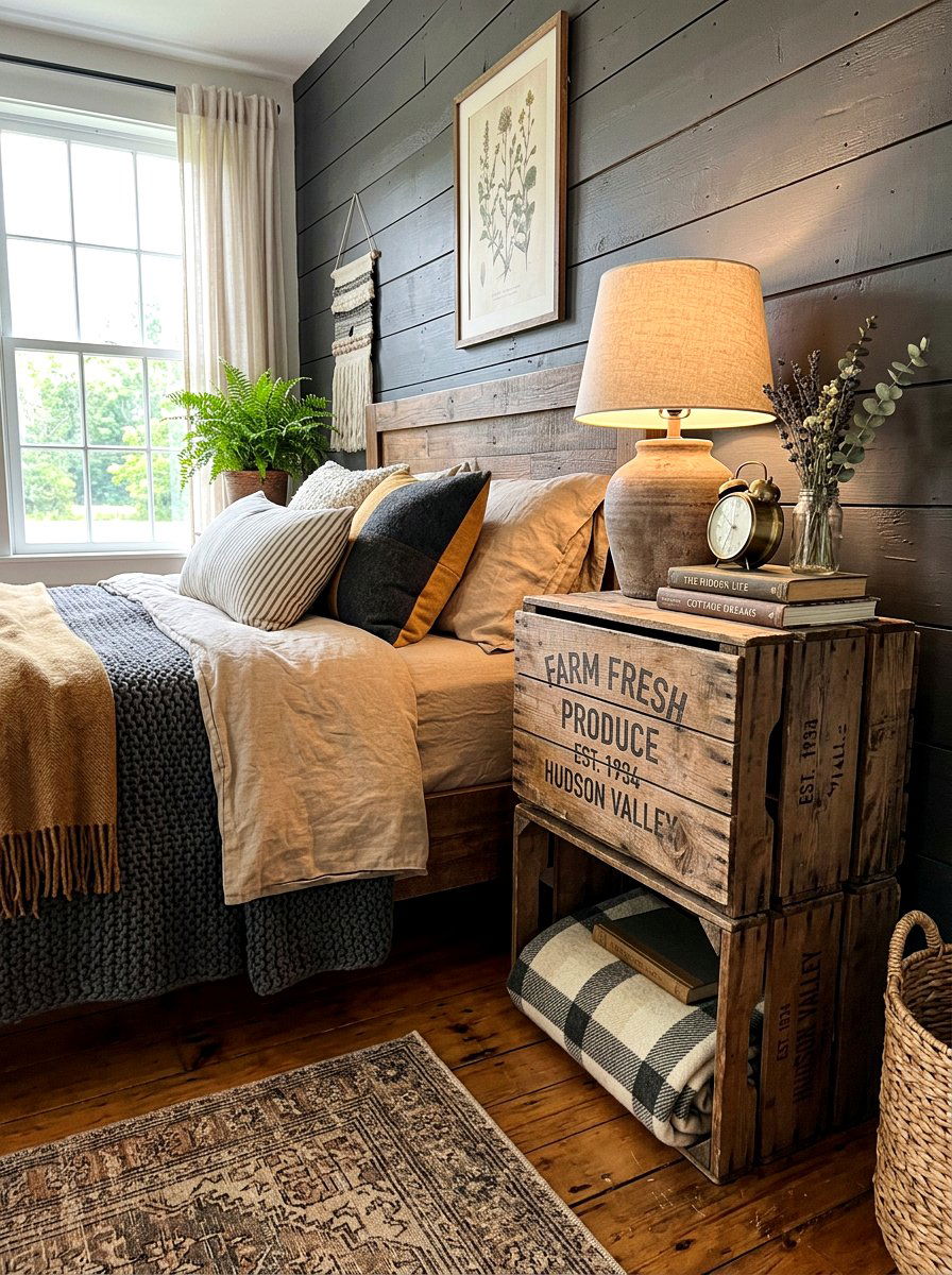 Stacked Crate Nightstand Bedroom - 30 renter friendly bedroom ideas