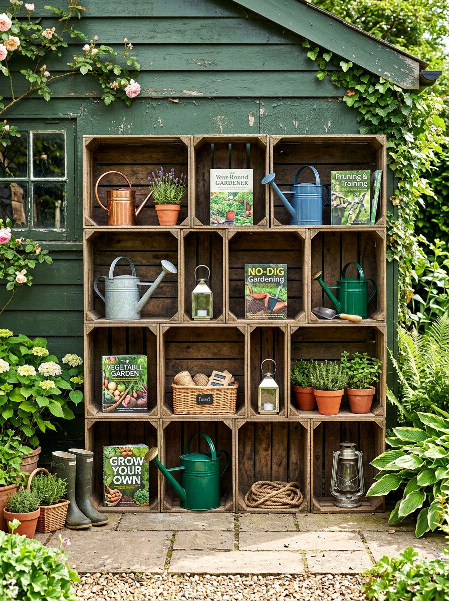 Stacked Crate Shelf Unit - 30 garden crate storage ideas