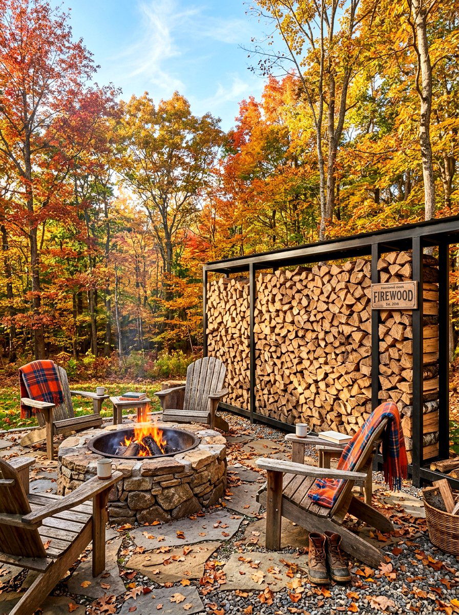 Stacked Firewood Storage Wall - 30 backyard divider ideas