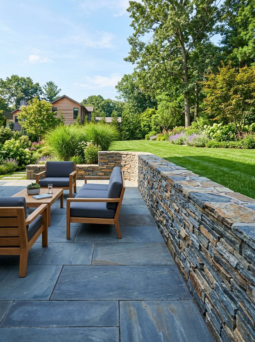 Stacked Flagstone Retaining Wall - 30 stone retaining wall ideas
