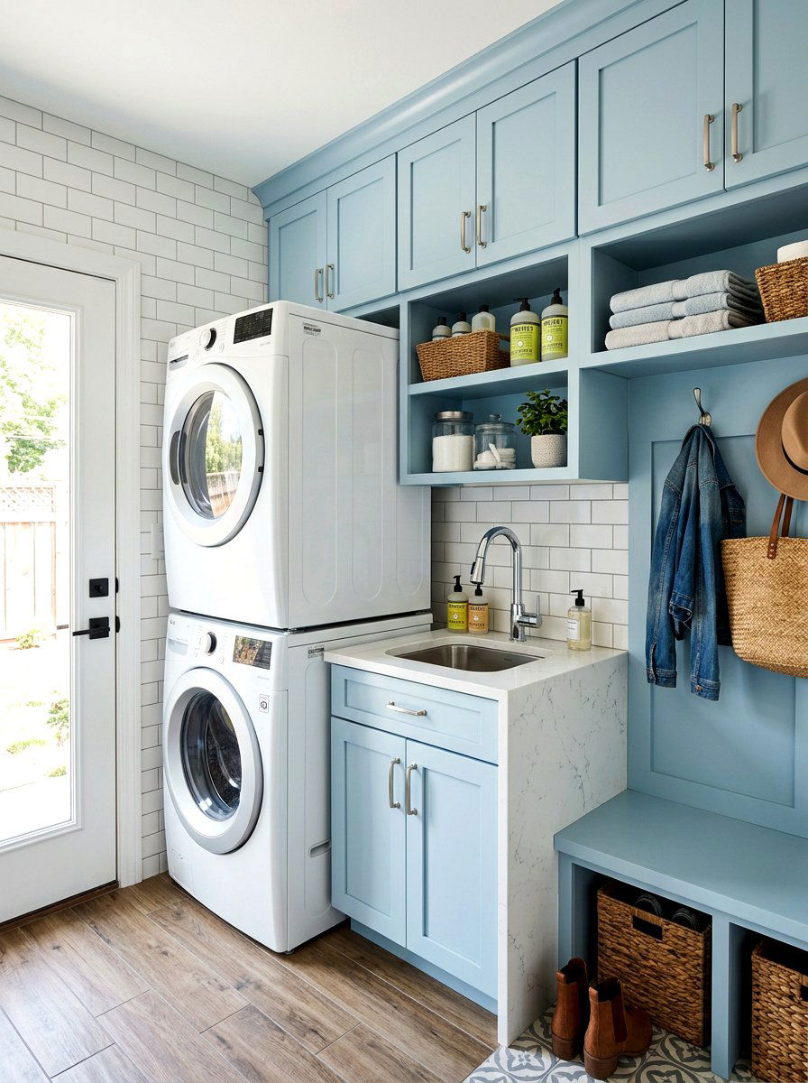 Stacked Laundry Mudroom Space - 30 mudroom laundry sink ideas