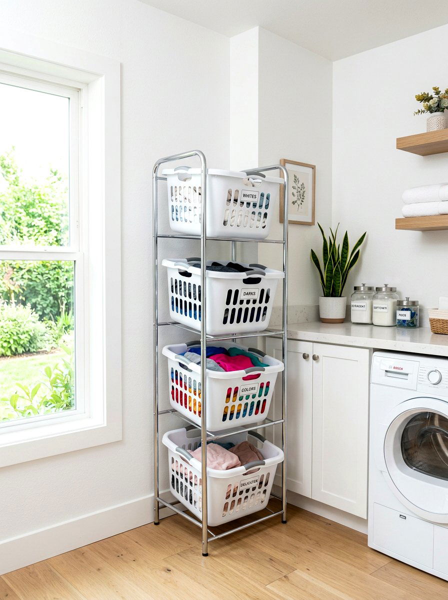 Stacked Laundry Sorter - 30 laundry sorting station ideas