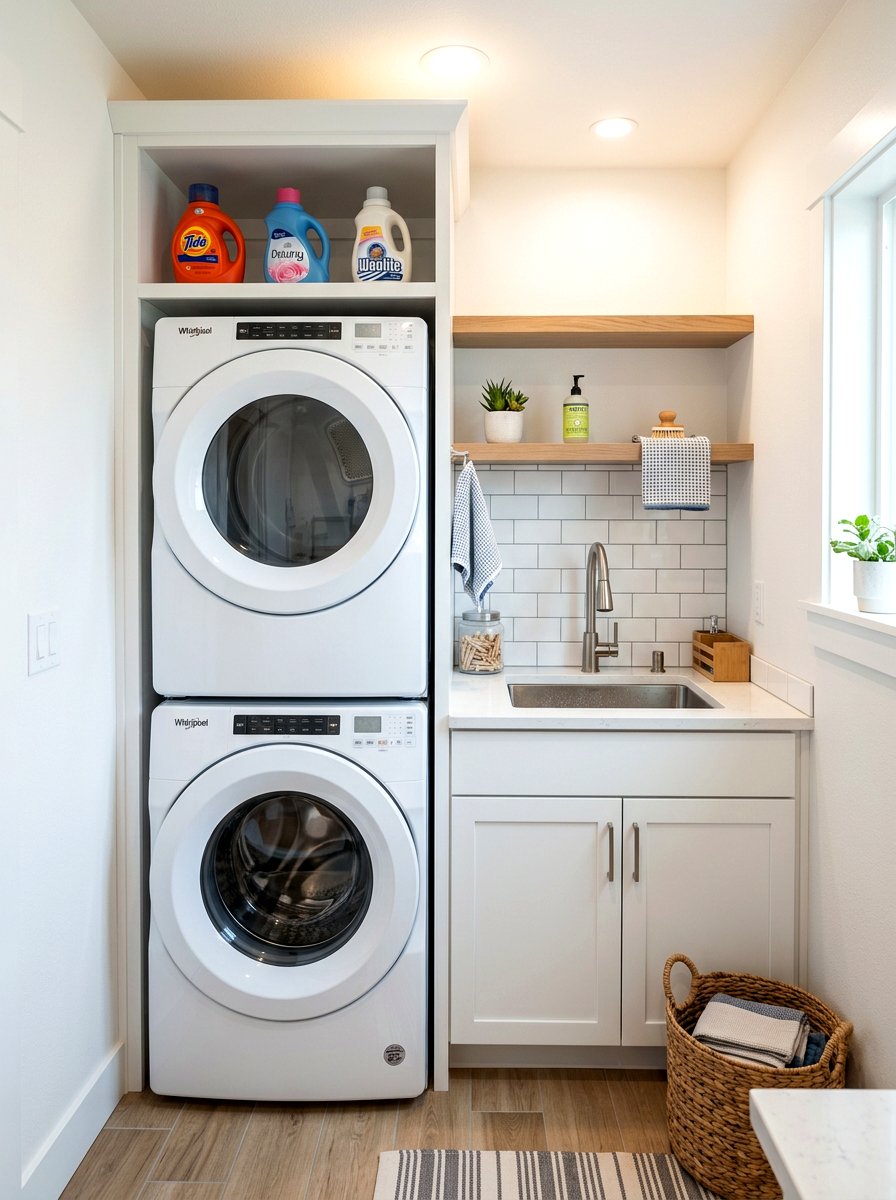 Stacked Laundry With Sink - 30 stacked laundry closet ideas