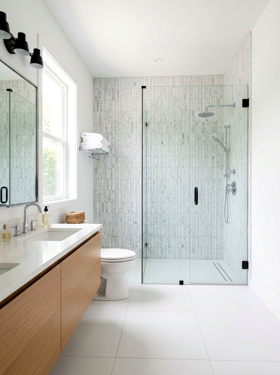Stacked Marble Tile - 30 mosaic marble bathroom ideas