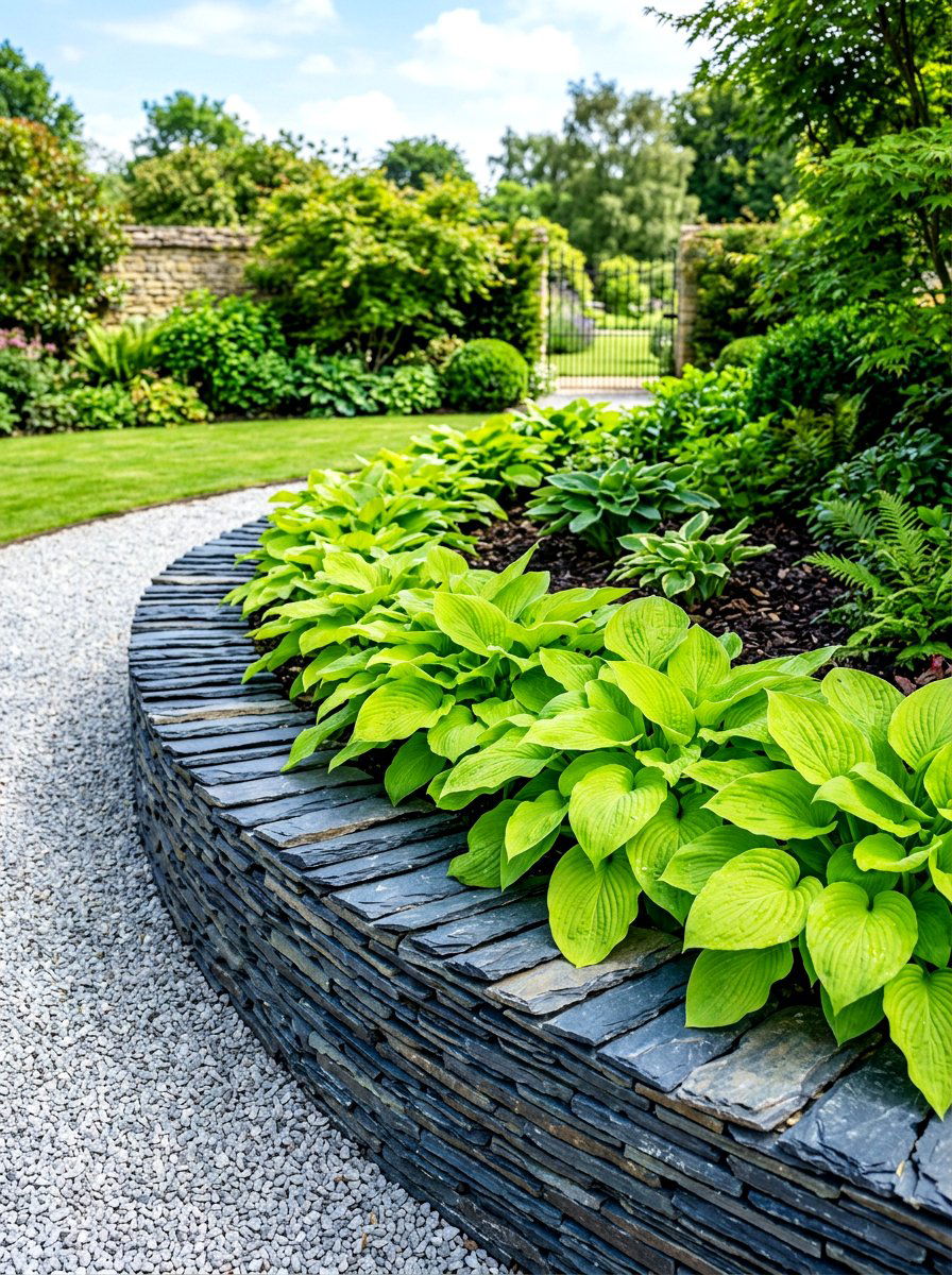 Stacked Slate Garden Border - 30 raised bed border ideas
