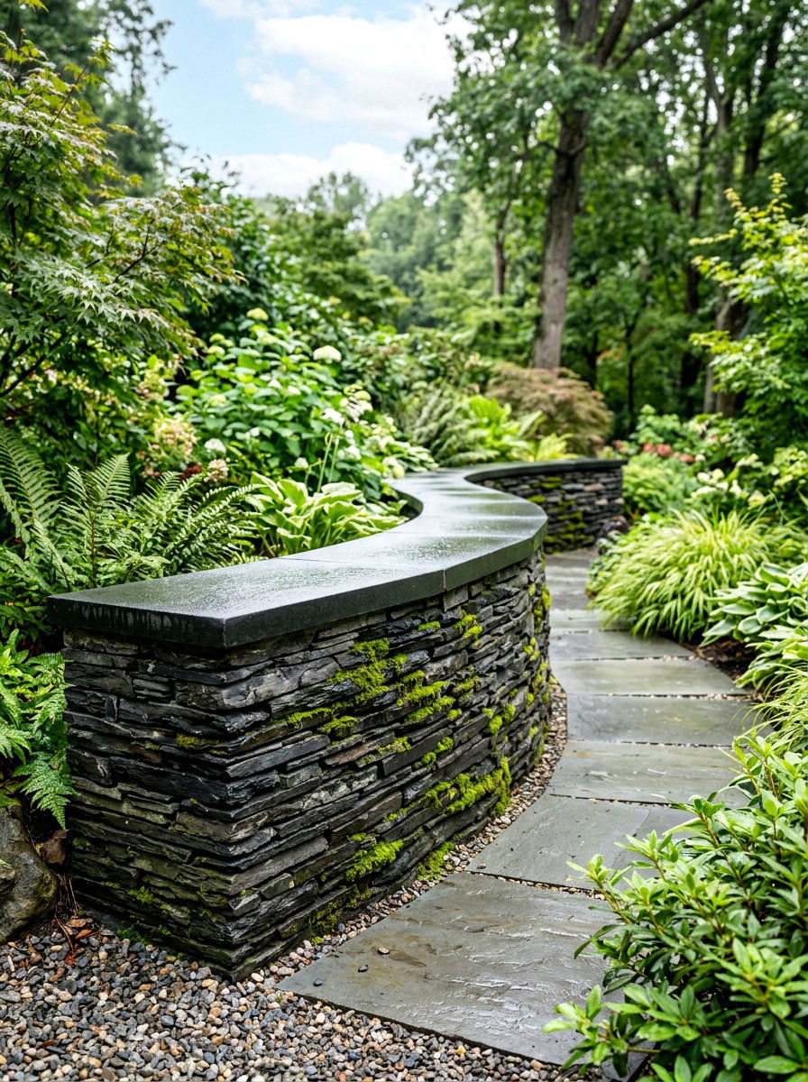 Stacked Slate Retaining Seat Wall - 30 seat wall ideas