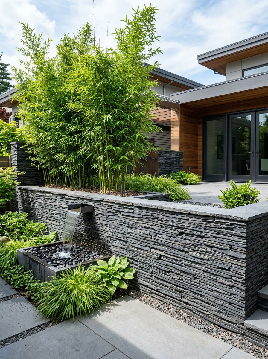 Stacked Slate Retaining Wall - 30 stone retaining wall ideas