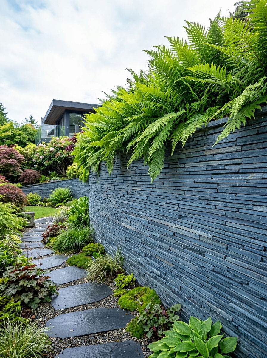 Stacked Slate Wall - 30 rock flower bed ideas