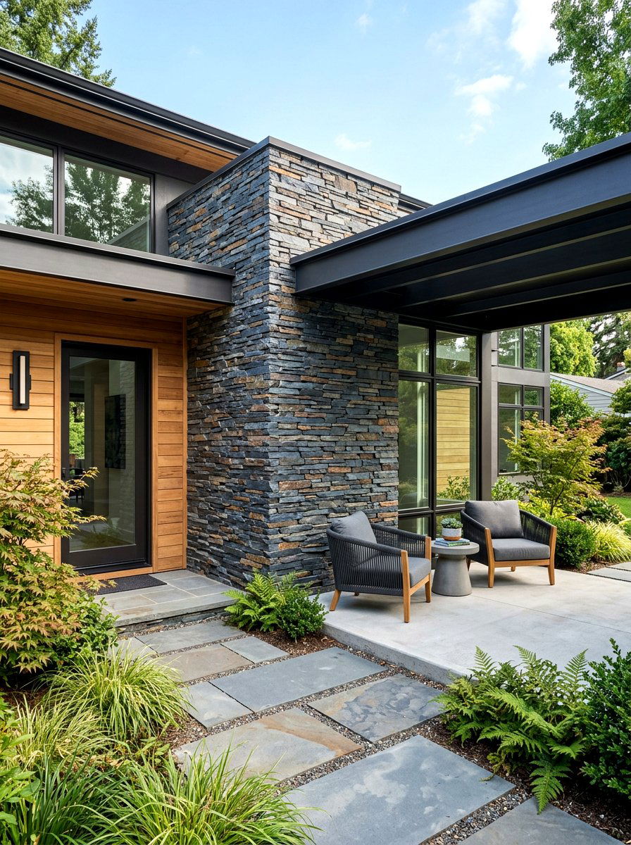 Stacked Stone Accent Wall - 30 stone house exterior ideas