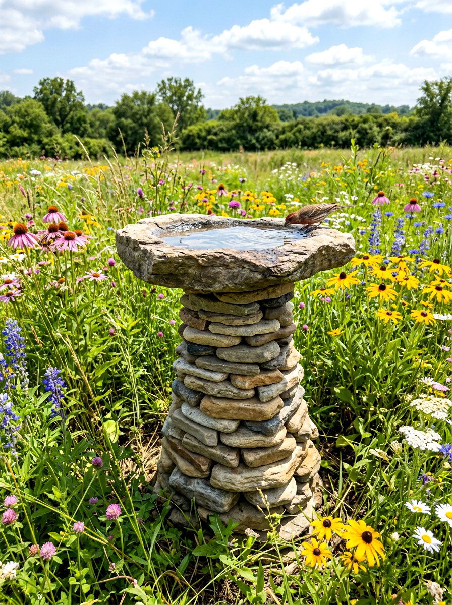 Stacked Stone Bird Bath - 30 bird bath ideas