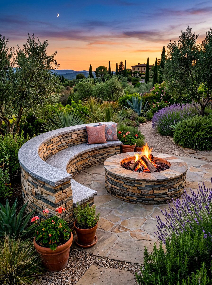 Stacked Stone Fire Pit And Wall - 30 seat wall fire pit ideas