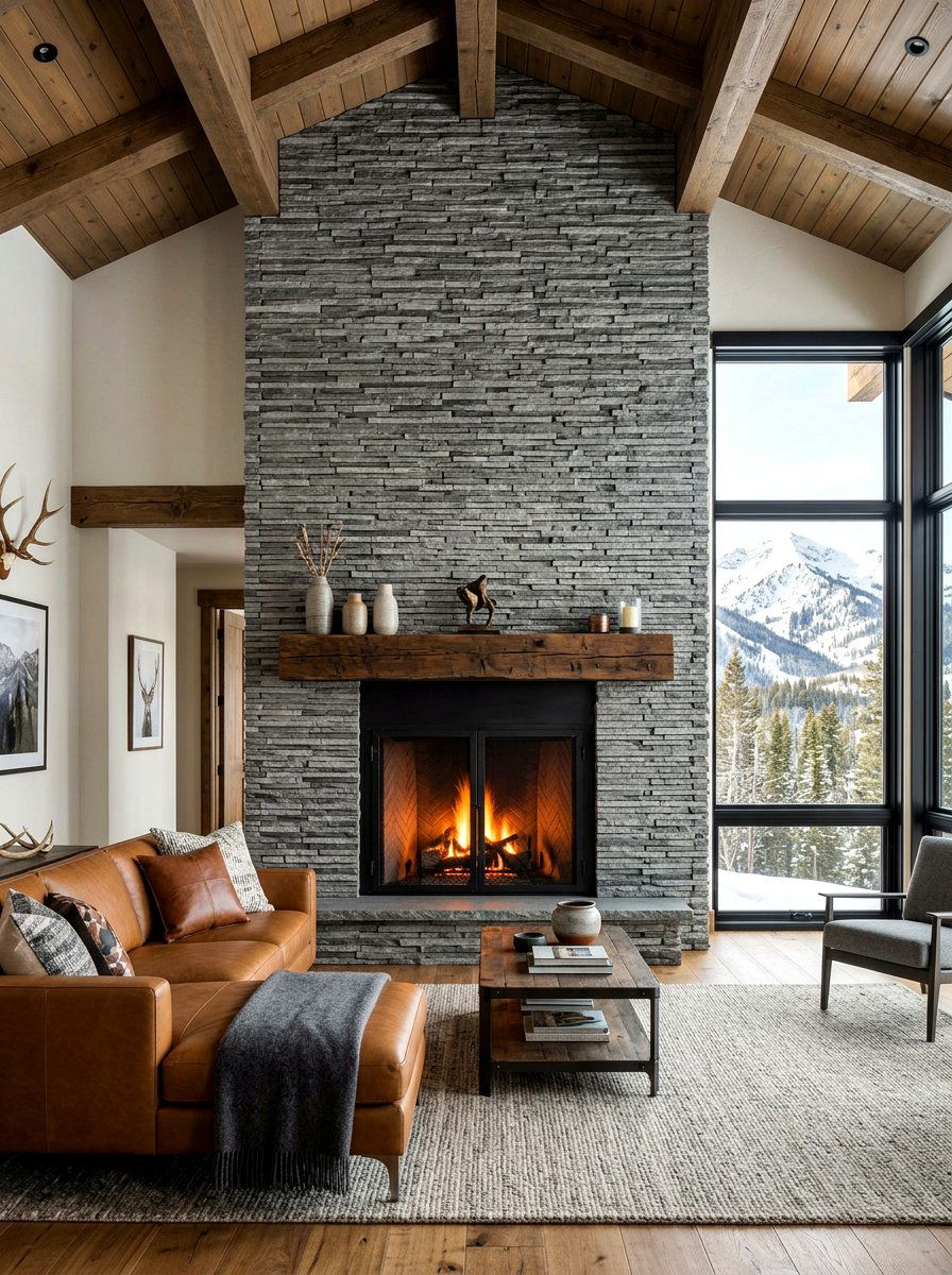 Stacked Stone Fireplace - 30 decorative stone ideas
