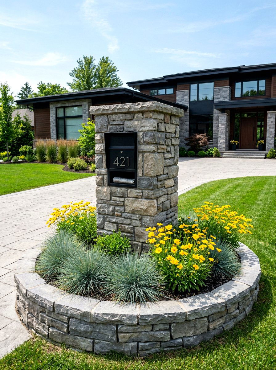 Stacked Stone Mailbox Surround - 30 mailbox flower bed ideas