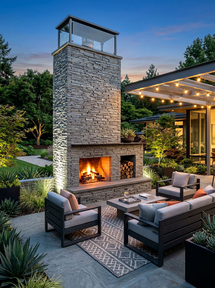 Stacked Stone Patio Fireplace - 30 patio fireplace ideas