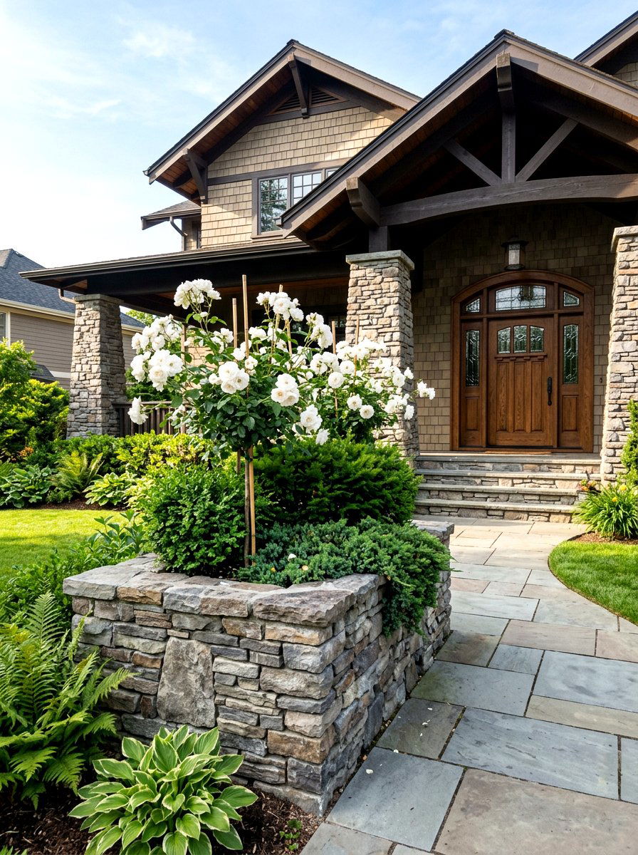 Stacked Stone Planter - 30 tall front door planter ideas