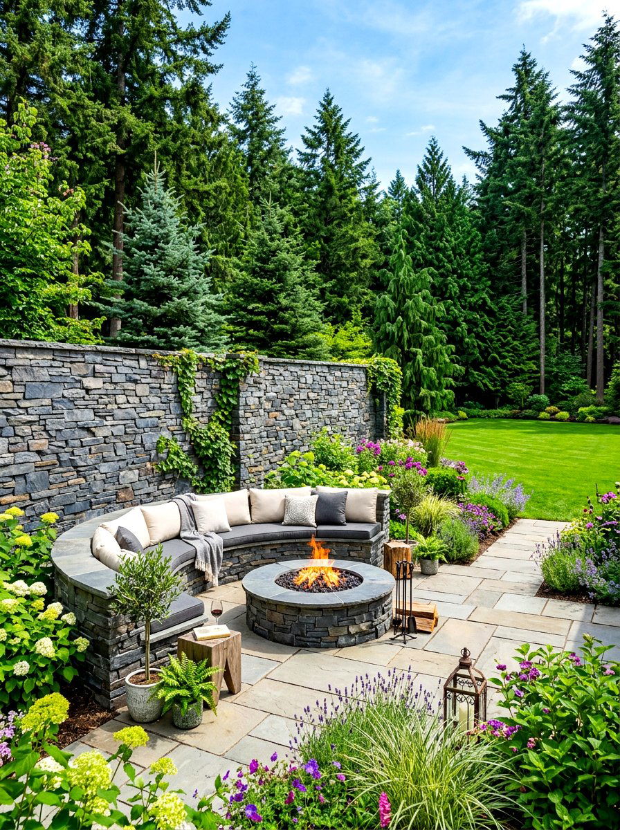 Stacked Stone Privacy Wall - 30 decorative privacy screen ideas