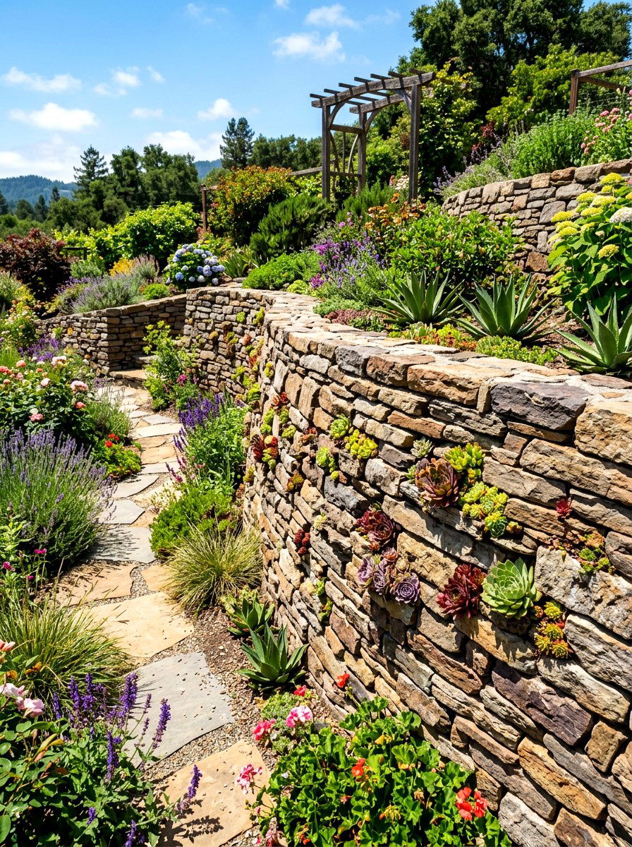 Stacked Stone Wall - 30 succulent planter ideas