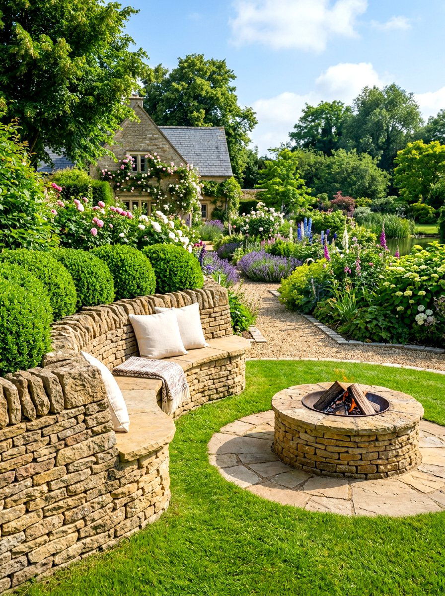 Stacked Stone Wall Bench - 30 fire pit bench ideas