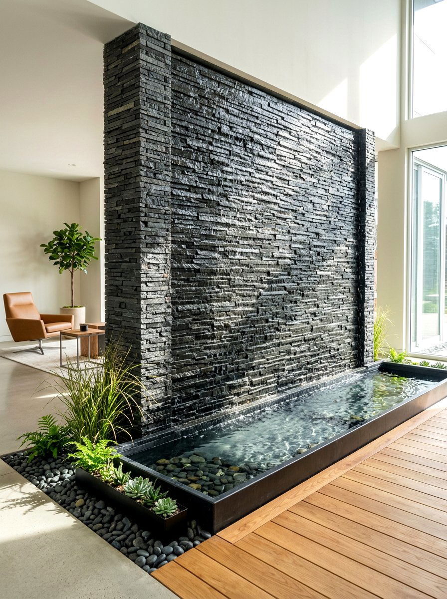 Stacked Stone Water Wall - 30 pool waterfall ideas