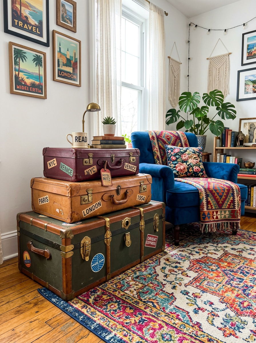 Stacked Suitcase Trunk - 30 trunk coffee table ideas