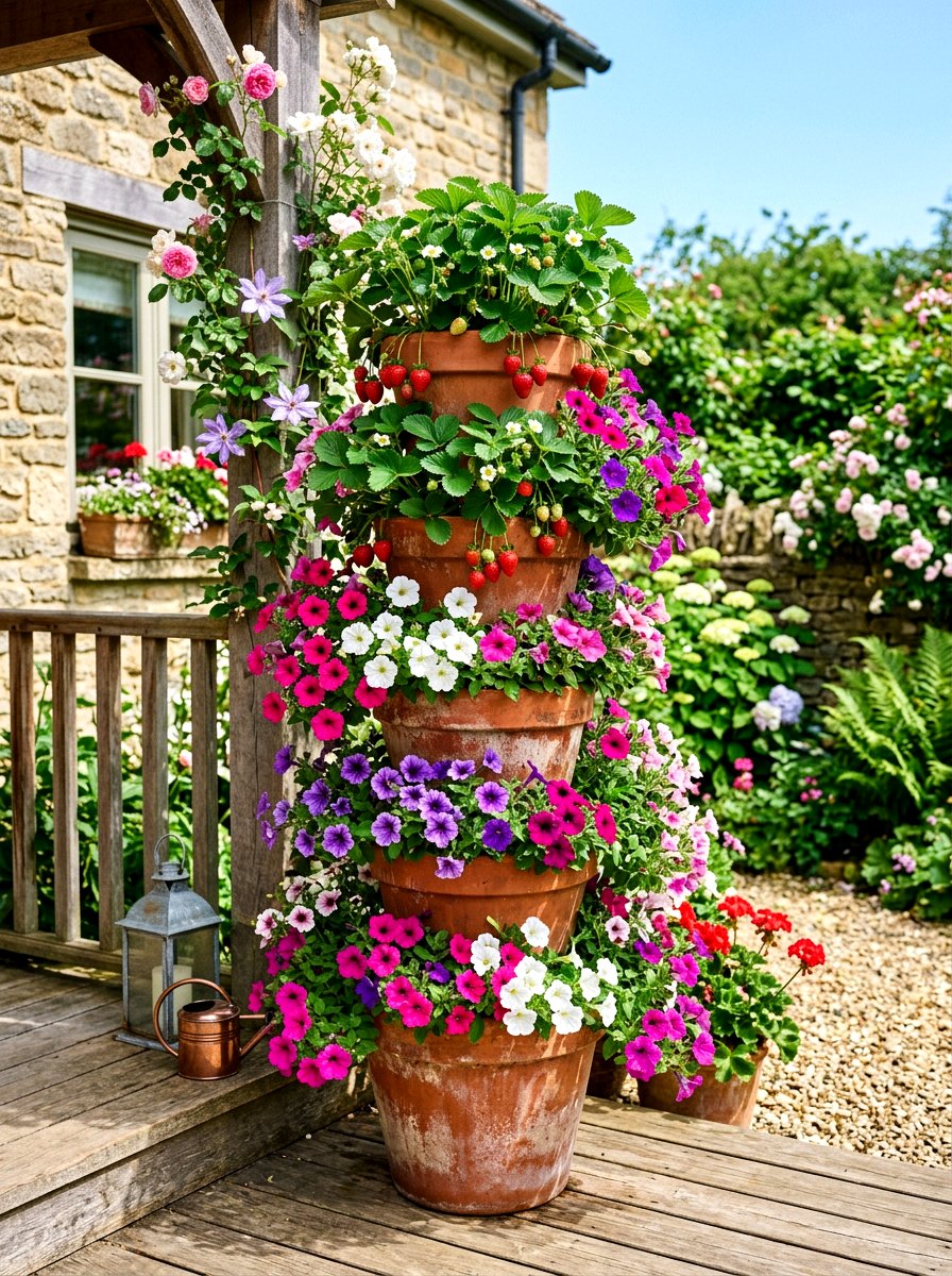 Stacked Tier Front Porch Flower Pots - 30 front porch flower pot ideas