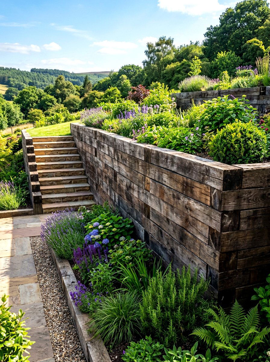 Stacked Timber Fence - 30 rustic fence ideas