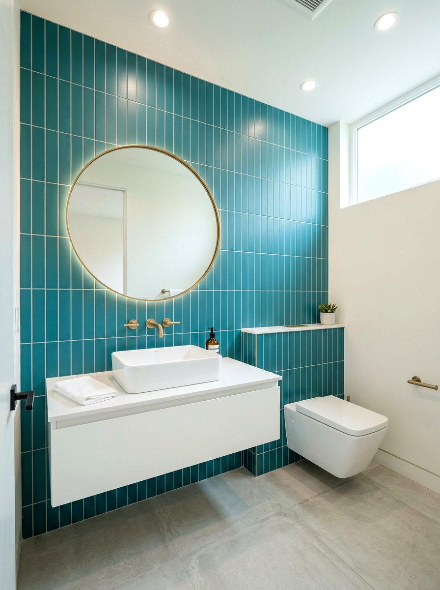 Stacked Vertical Tile - 30 deep teal powder room ideas