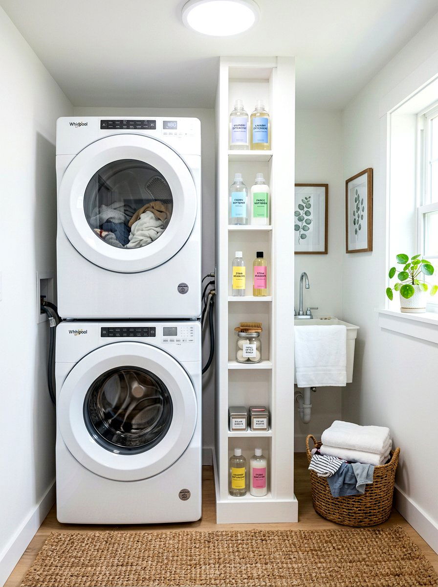 Stacked Washer Dryer Shelf - 30 detergent shelf ideas