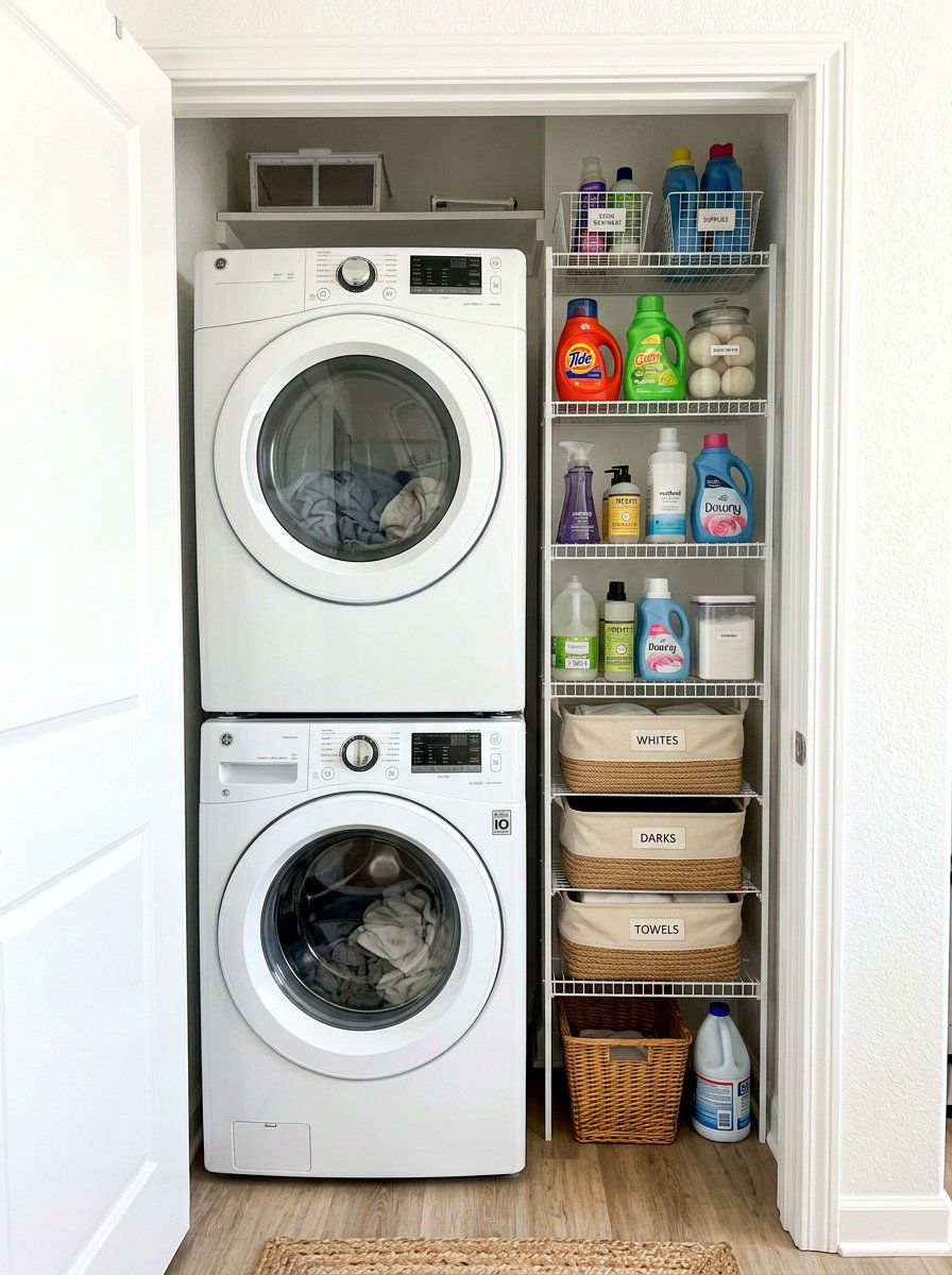 Stacked Washer Dryer Shelving - 30 laundry room shelf ideas