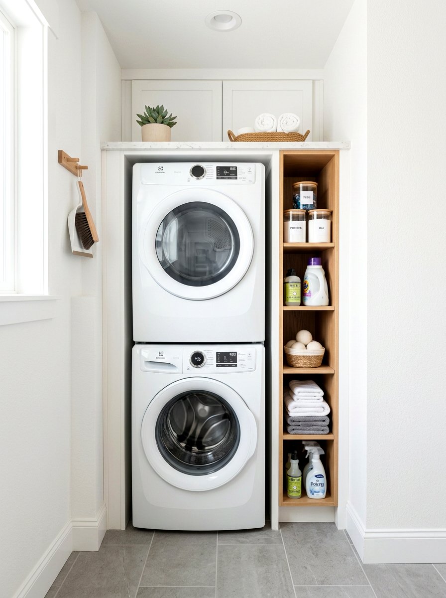 Stacked Washer Dryer Storage - 30 laundry room organization ideas