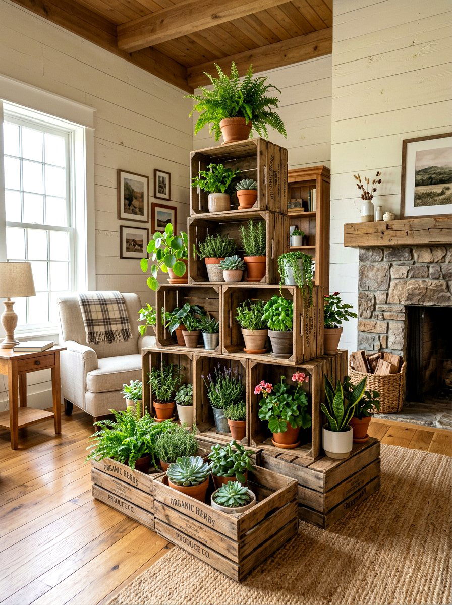 Stacked Wood Crate Garden - 30 indoor vertical garden ideas