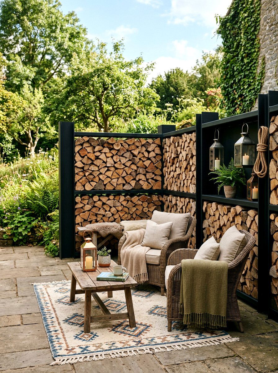 Stacked Wood Wall - 30 patio privacy ideas