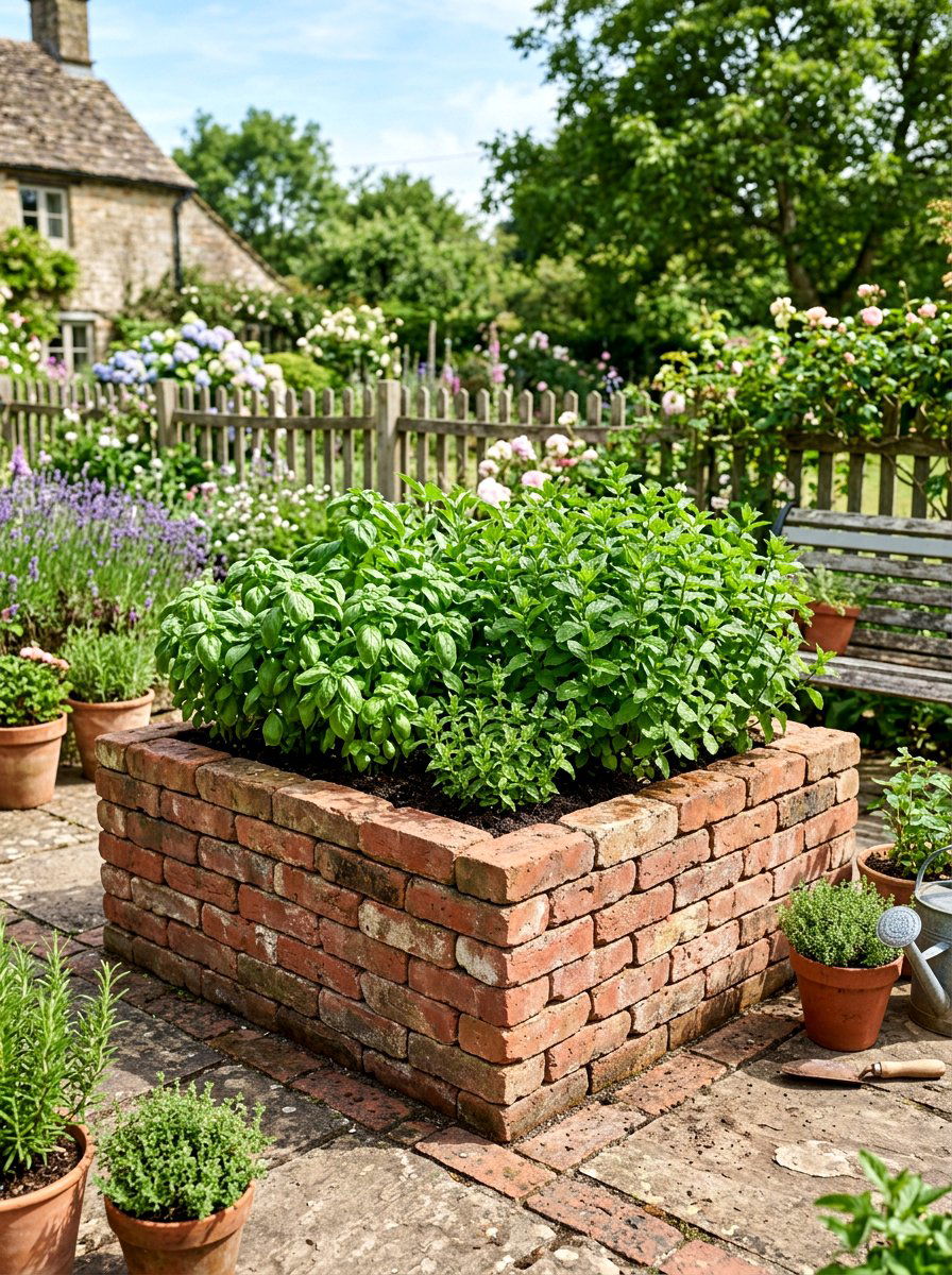 Stacked brick herb garden - 30 brick raised bed ideas