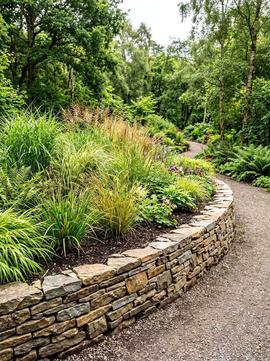 Stacked flagstone garden border - 30 paver garden border ideas