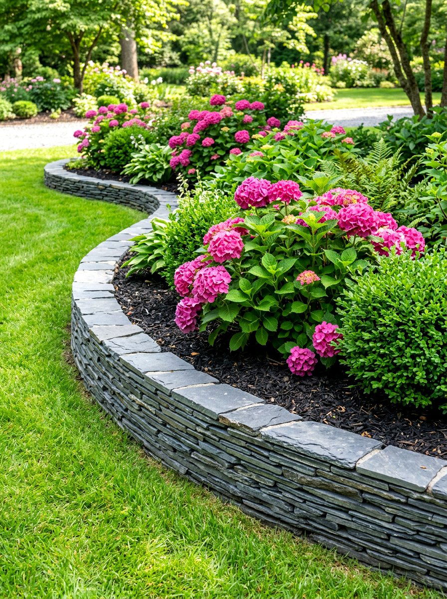 Stacked slate border - 30 garden rock ideas