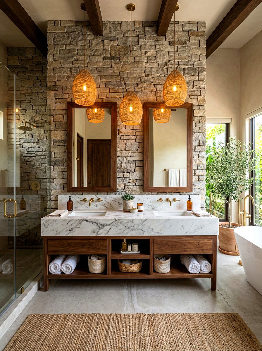 Stacked stone bathroom wall - 30 stone inspired bathroom ideas