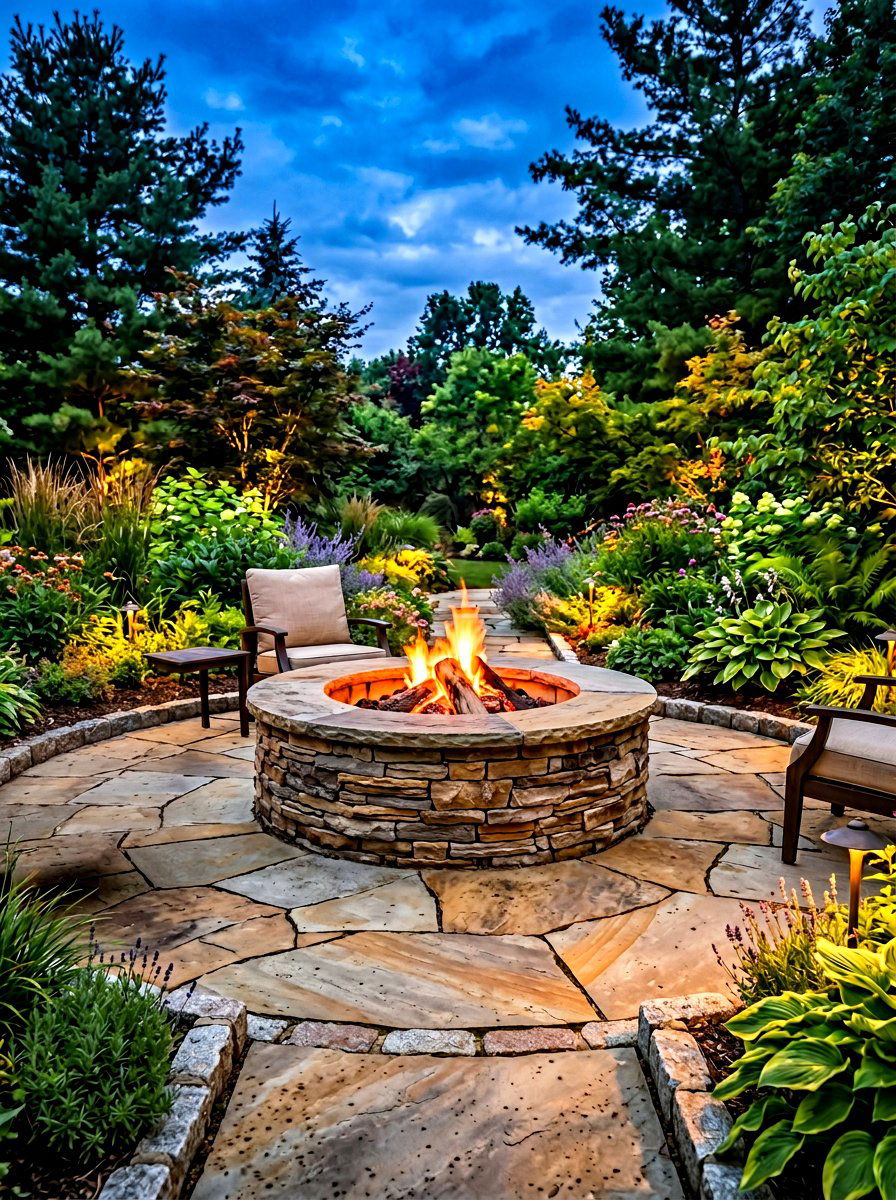 Stacked stone fire pit - 30 round fire pit ideas
