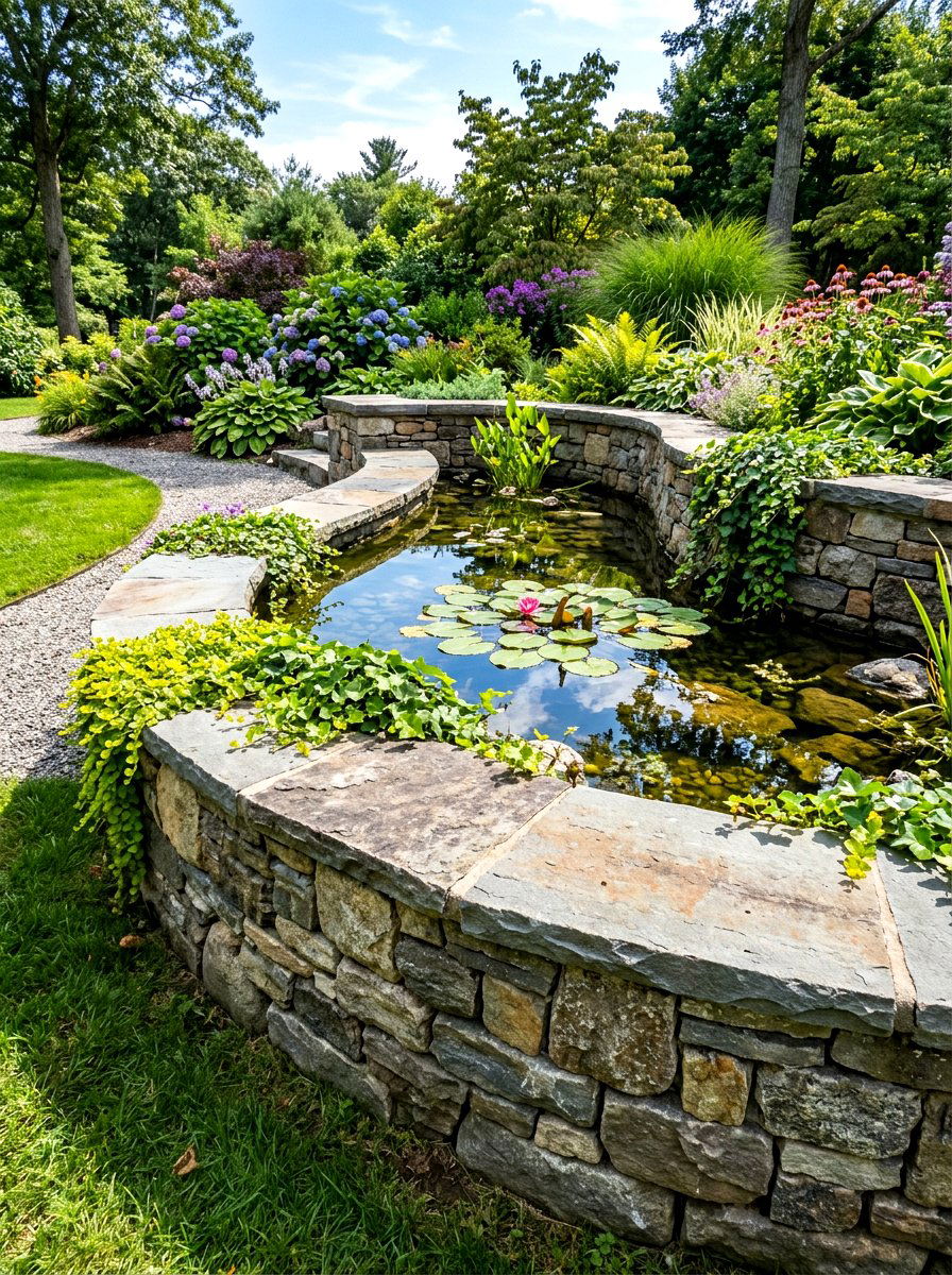 Stacked stone pond - 30 pond landscaping ideas
