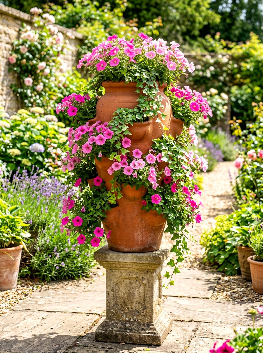 Stacked strawberry jar - 30 flower container garden ideas