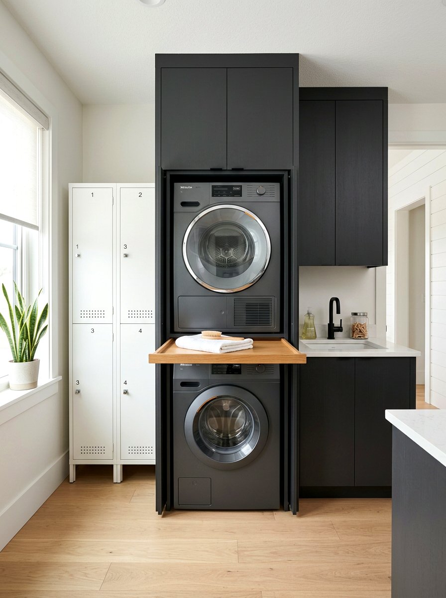 Stacked washer dryer cabinet - 30 mudroom laundry room ideas