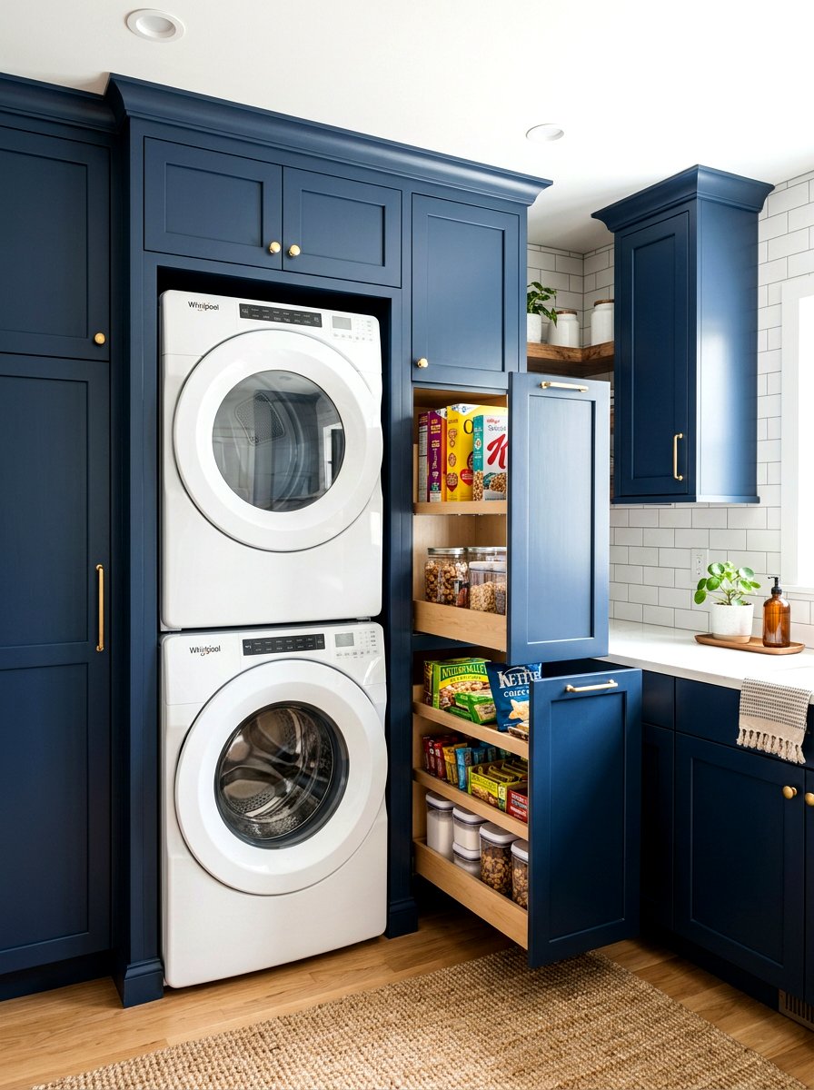 Stacked washer dryer pantry cabinet - 30 laundry room pantry combo ideas