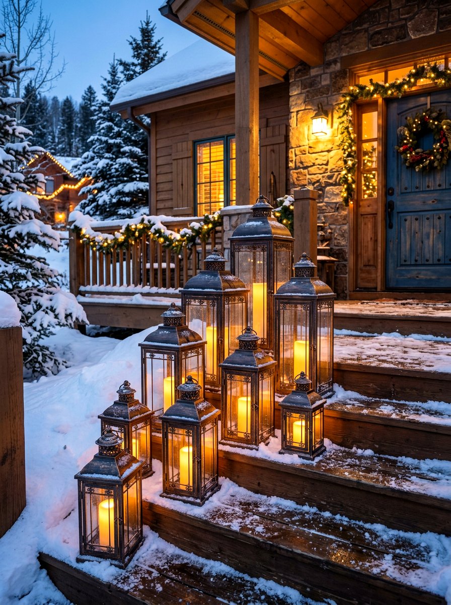 Stacking Lanterns On Porch Steps - 30 winter porch lantern ideas