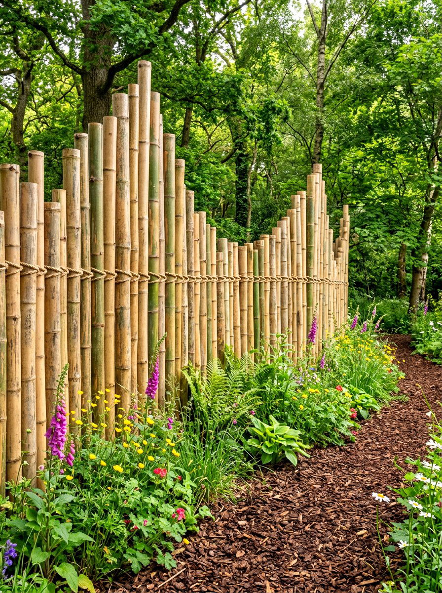Staggered Bamboo Pole Wall - 30 bamboo privacy screen ideas